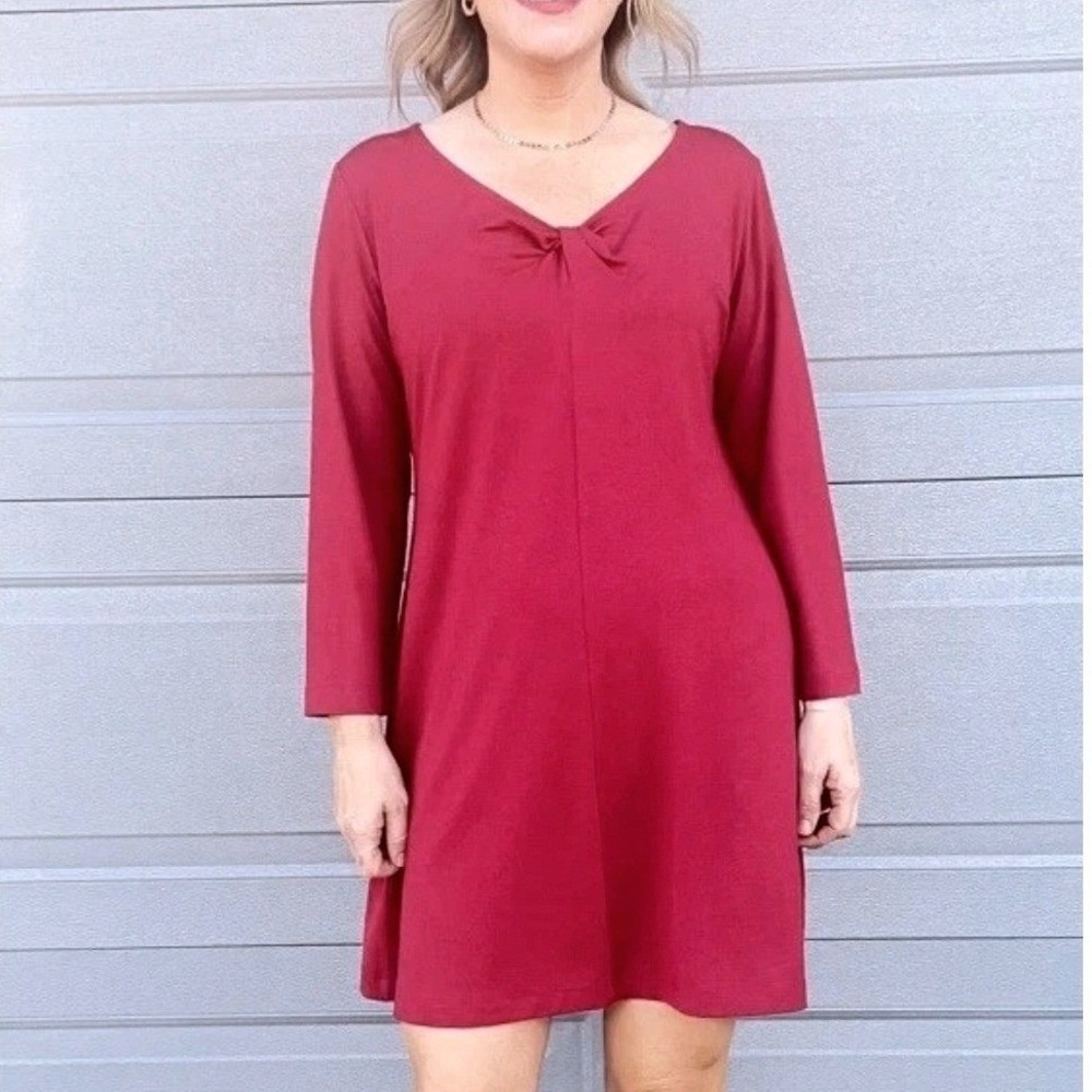 Eileen Fisher Raspberry Knit Twist Neck Long Sleeve Tunic‎ Top Women's Size XL